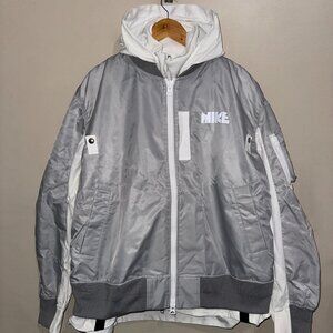 NIKE x SACAI Layered Bomber Jacket White Grey CV5732-097 Men's Size XL $450 NEW